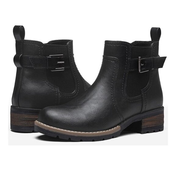 Black Ankle Boots 8.5 - 9 Booties Shoes Moto Short Chelsea Low Heel Faux Leather - Picture 1 of 7